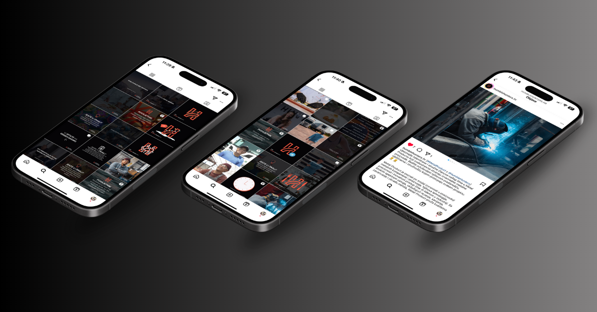 Visual representation of mobile phones that present Instagram feed of a client Humble Hunters